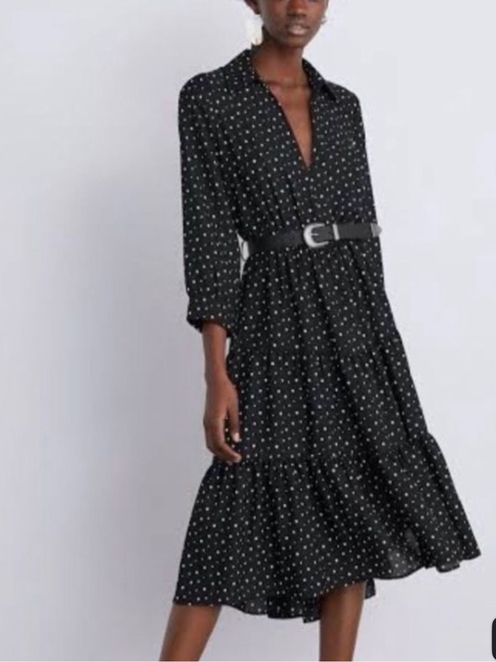 Zara Black Polka Dot Midi Dress